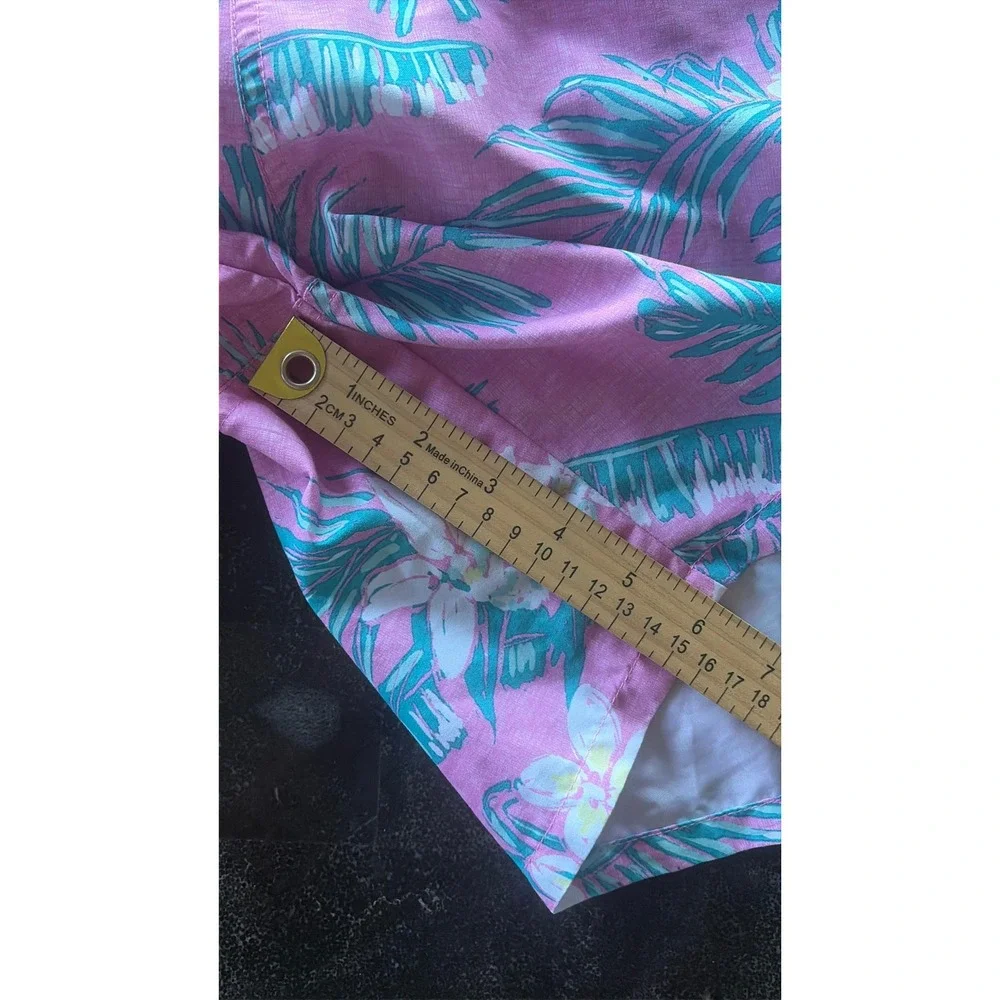 Vineyard Vines Mens Large Pink‎ Tropical Floral Palm Leaf Swim Trunks L 6.5